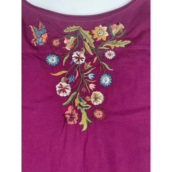 Johnny Was V Neck Burgundy Embroidered Floral Long Sleeve Tshirt Large - Picture 4 of 8